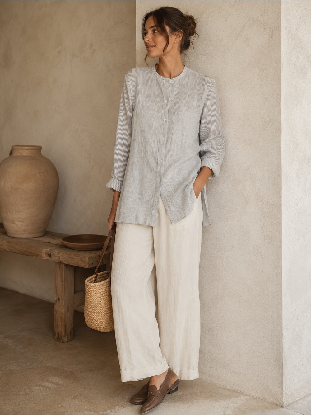 Linen Stripe Coastal Tunic Shirt S Jennifer Glasgow
